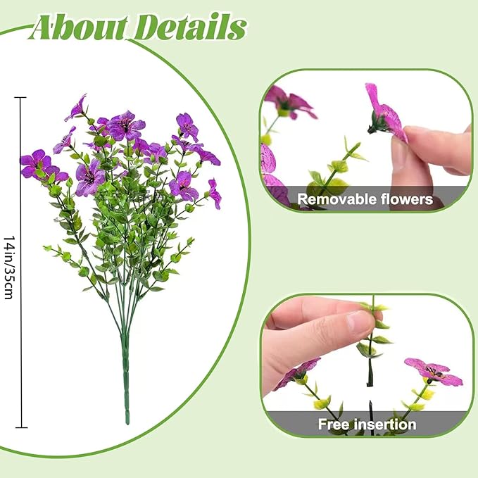 LADADA Artificial Flowers for Outdoor Indoor Garden Home Decoration， UV Resistant Realistic for Outside Porch Home Patio Garden Decoration (8 Bundles Mix)