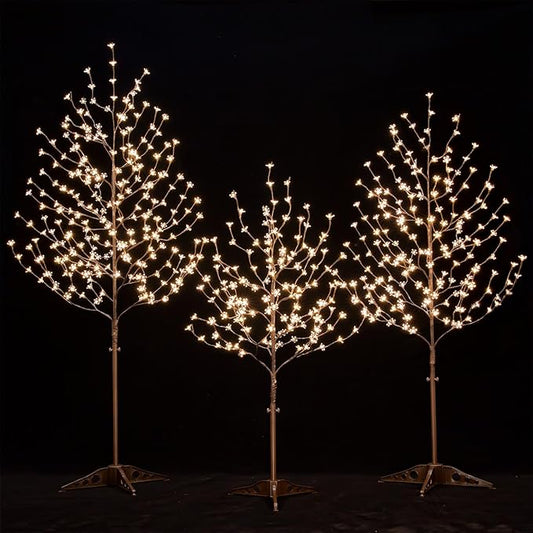Lighted Cherry Blossom Tree Set 4ft, 5ft and 6ft with 144/184/240 Warm White LED Lights for Holiday Decor - Dimmable, UL Certified, Waterproof - Ideal for Indoor and Outdoor Decoration