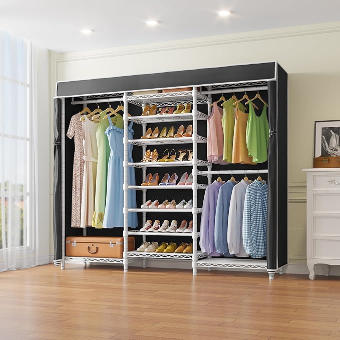 VIPEK S3C Heavy Duty Portable Closet, Adjustable Shoe Rack Wire Shelf, Large Wardrobe Organizer for Bedroom Storage, Freestanding Clothes Rack, Custom White Rack with Black Cover