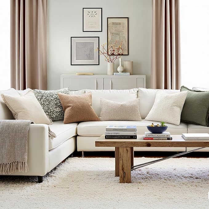 MIULEE 16x16 Inch Decorative Pillow Covers for Couch Bed Set of 2 Textured Boucle Neutral Throw Pillows Natural Beige Accent Solid Cushion Pillowcase Cozy Soft Sofa Livingroom Home Decor