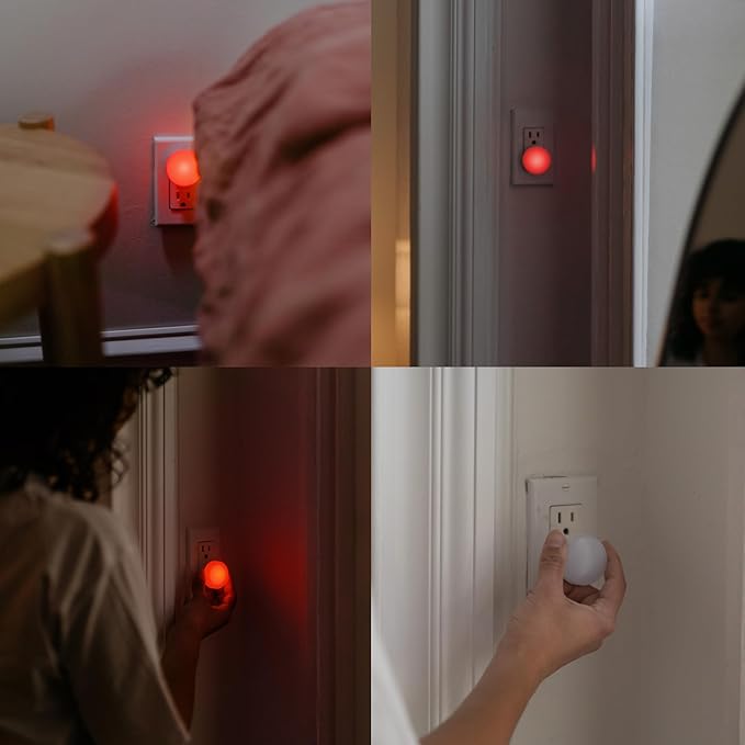 Loftie Night Lights Plug into Wall - 0.5W Plug in Night Light - Red Glow, Wall Light Sensing Dusk to Dawn - 2000K, UL Certified - Nightlight for Bathroom, Hallway, Bedroom Decor, Kitchen, 3-Pack
