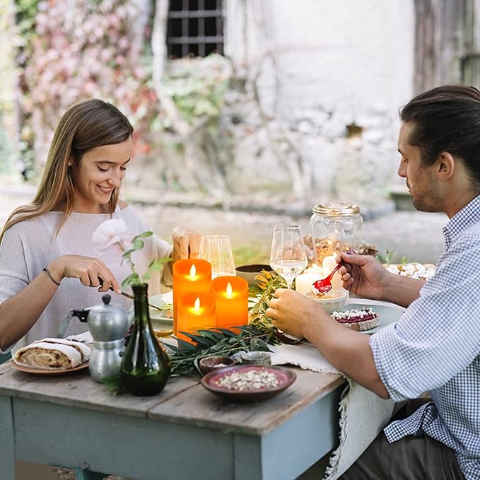 Real Wax Flickering Flameless Candles Battery Operated LED Fake Candle Set with Remote Control and Timer for Halloween Decorations (Orange)