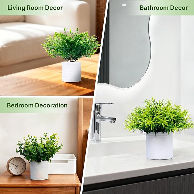 FGSAEOR Mini Potted Fake Plants, Small Artificial Greenery Realistic Plants Topiaries, Low Maintenance, for Home Office Shelf Desk Farmhouse Room Coffee Table Decor (3-Pack) (Green)