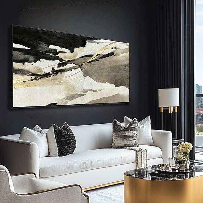 Gold Wall Decor Black Wall Art Abstract Wall Art for Living Room Framed Artwork for Office Modern Pictures for Wall 20”x40”