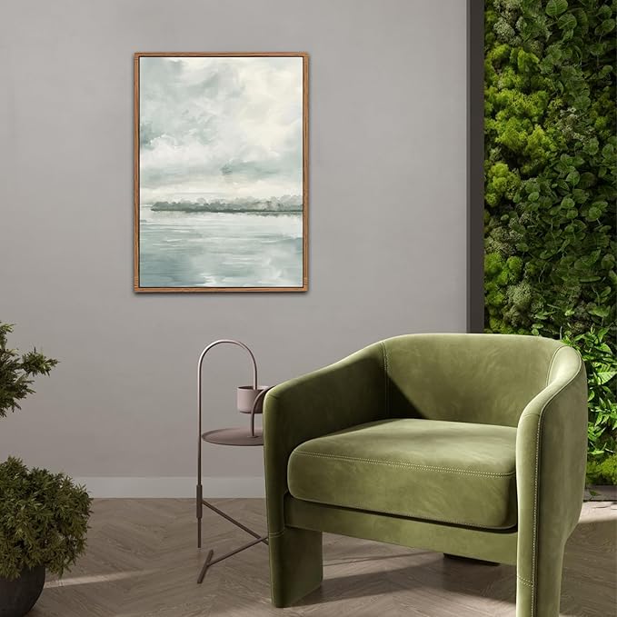 CHDITB Watercolor Sky Cloud Framed Canvas Wall Art Set, Pastel Shapes Illustrations Cloudy Wall Decor, Neutral Minimal Wall Painting, Blue Gray Ocean Sky Art Prints For Living Room Bedroom Office Decor 16"x24"x3