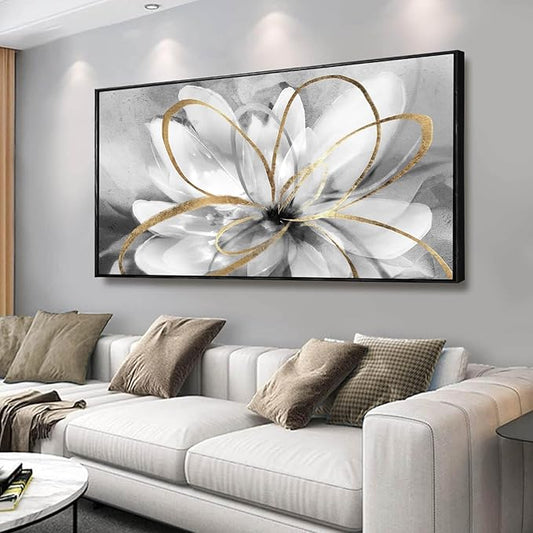 White Flowers Wall Art Canvas Wall Decor Large Floral Artwork Pictures for Living Room 24”x48” Framed Wall Picture for Women Girls Room