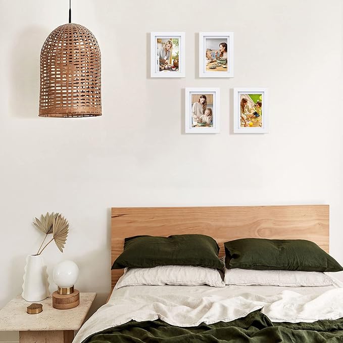 Egofine 5x7 Picture Frames Set of 4, Made of Solid Wood Covered by Plexiglass 3.5x5 and 4x6 with Mat or 5x7 without Mat, for Table Top Display and Wall Mounting Photo Frame White