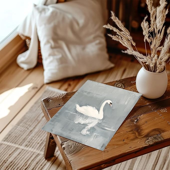 RETRART Vintage Swan Wall Art - Swan Vintage Canvas Art Prints for Wall Decor, Swan Painting white swan, Elegant Animal Oil Painting Decor for Living Room Bedroom Kitchen - 11" x 14" - UNFRAMED