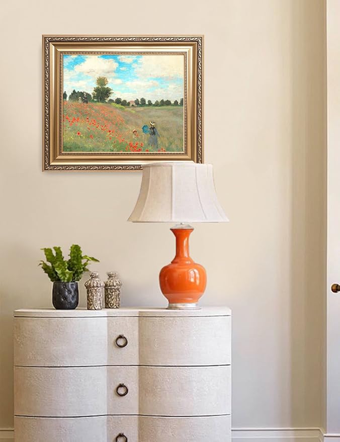 DECORARTS - Poppies at Argenteuil, 1873, Claude Monet Art Reproduction. Giclee Print& Museum Quality Framed Art for Wall Decor.Framed size: 26x22''