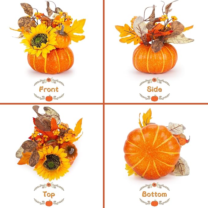 DomeStar Pumpkin Decor, Fall Centerpieces for Tables, Artificial Pumpkins for Decorating, Faux Fall Decorations for Home Table Thanksgiving Halloween Indoor Outdoor Porch Classroom Decor