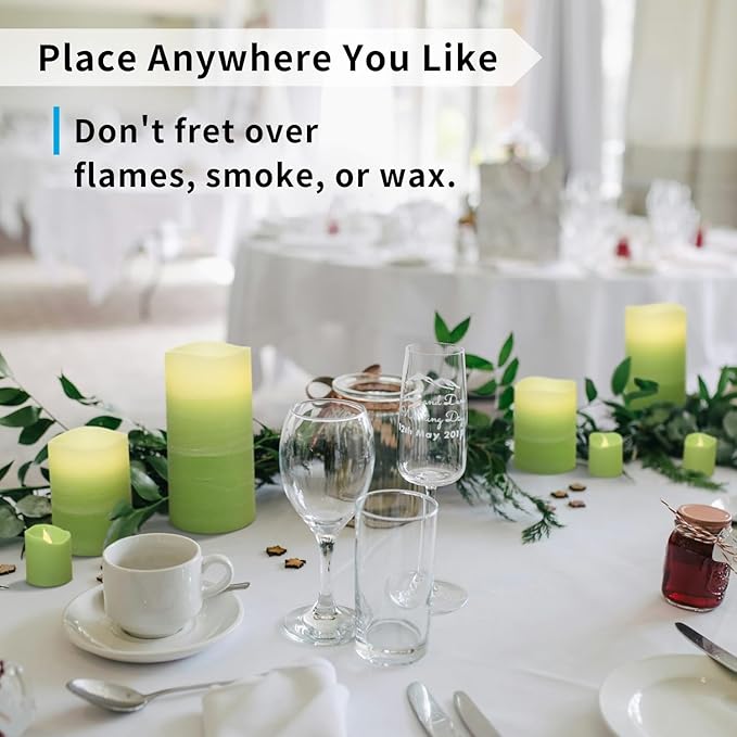 FURORA LIGHTING Green Ombre LED Candles with Remote, 4 Pillar and 4 Votives Pack of 8, Real Wax Flameless Flickering Candles for Home Décor, Battery Operated