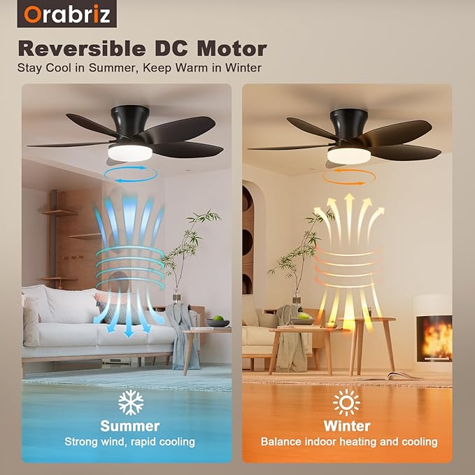 35 Inch Ceiling Fan with Lights and Remote Control, Quiet Modern Low Profile Fan Light with 6 Speeds, Dimmable LED, Reversible Blades for Bedroom Living Room Indoor/Outdoor, Black
