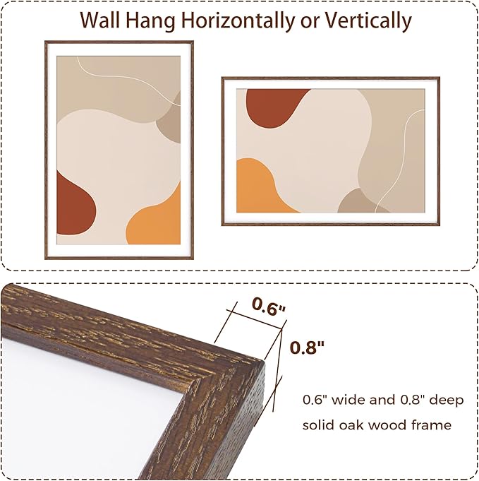 27x40 Picture Frame, Solid Oak Wood 27x40 Poster Frame for Wall, 27 x 40 Frame with Tempered Real Glass, 27x40 Frame with Mat for 24x36, Rustic Wooden 27x40 Art Frame, Walnut Color