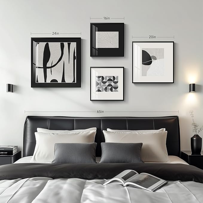 Framed Black and White Abstract Wall Art for Living Room, 4 Piece Modern Art Prints Paintings Artwork for Walls, Minimalist Abstract Pictures for Hallway Dining Room Bedroom Office Wall Decor