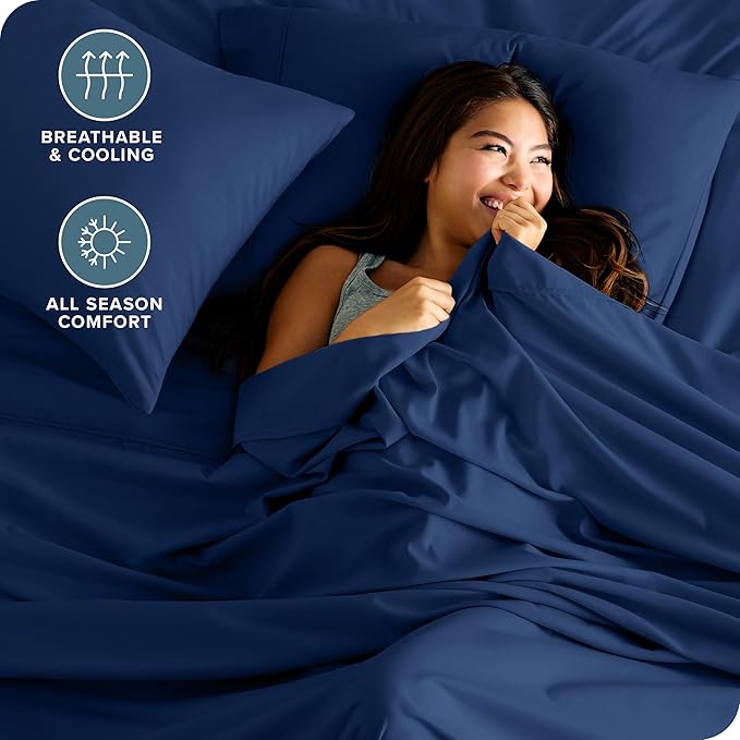 Bare Home Split King Sheet Set - 1800 Ultra-Soft Microfiber Bed Sheets - Double Brushed - Deep Pockets - Easy Fit - 5 Piece Set - Bed Sheets & Pillowcases (Split King, Dark Blue)