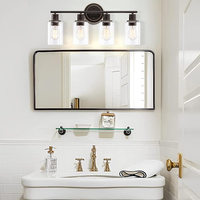 4-Light Oil Rubbed Bronze Bathroom Lighting Fixtures Over Mirror 4-Light Bathroom Vanity Light Oil Rubbed Bronze Vanity Wall Sconce Over Sink