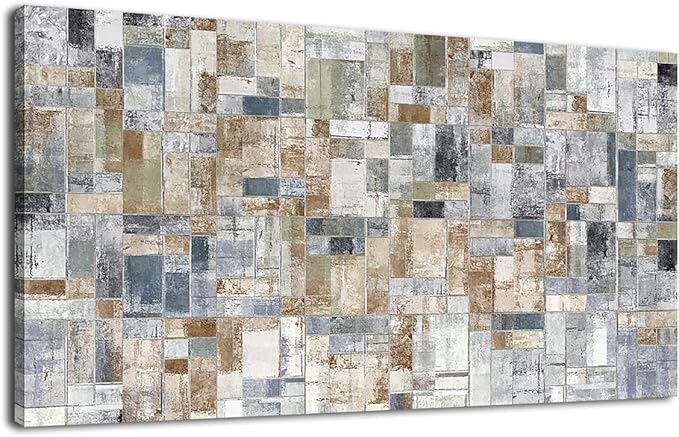 Large Abstract Canvas Wall Art for Living Room Wall Decor Geometric Patterns Canvas Prints Artwork Brown Grey Indigo Rectangle Canvas Pictures Home Office Wall Decorations Ready to Hang 29" x 58"