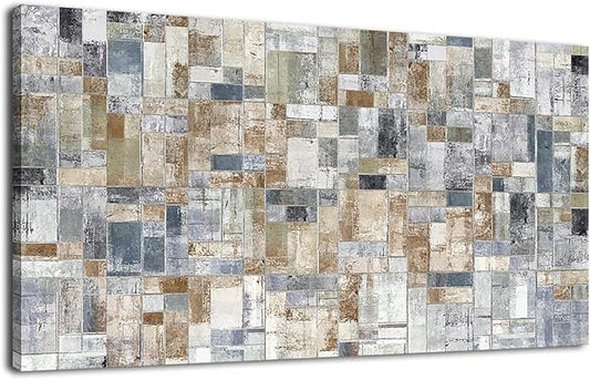 Large Abstract Canvas Wall Art for Living Room Wall Decor Geometric Patterns Canvas Prints Artwork Brown Grey Indigo Rectangle Canvas Pictures Home Office Wall Decorations Ready to Hang 24" X 48"