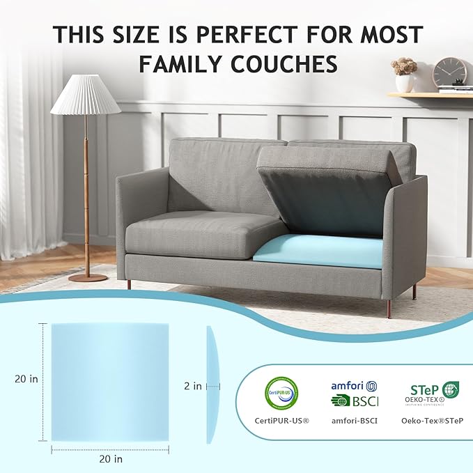 Couch Cushion Support for Sagging Seat Sofa Couch Supports for Sagging Cushions Curved 40D High Density Foam Blue Pack of 3