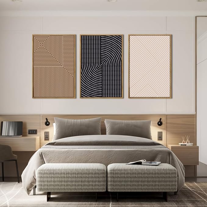 ANHUIB Extra Large Boho Wall Art Black Neutral Wall Decor Minimalist Line Painting set of 3 for Living Room Bedroom Dining Room