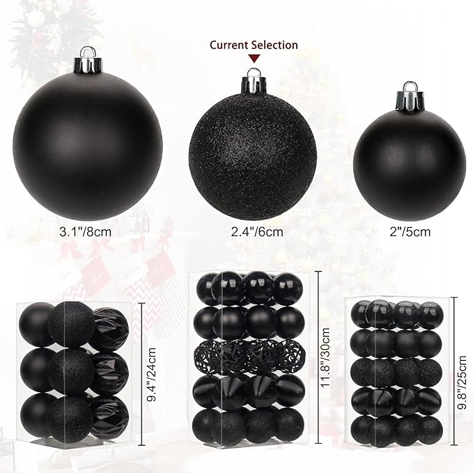 30PCS 2.36" Christmas Ball Ornaments Shatterproof Black Christmas Tree Decorations Xmas Tree Balls Halloween Ornaments Décor