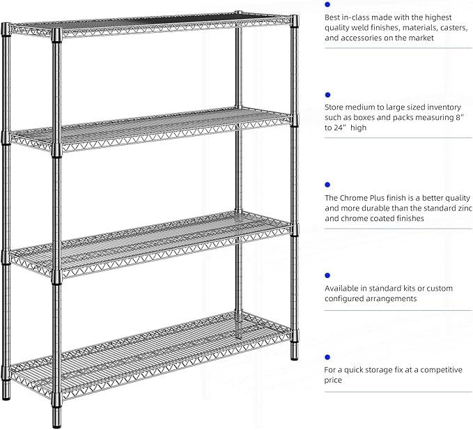 1760 LBs 4 Tier Storage Rack Metal Wire Shelving Unit, Storage Standing Shelf Organizer for Laundry Bathroom Kitchen Pantry Garage Utility Room, Chrome 17.7" D x 59.1" W x 70.4" H