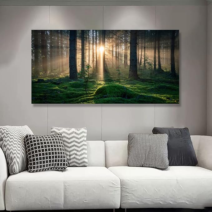 Sunrise Landscape Canvas Wall Art - 28x57 Inches - Tree and Forest Picture Artwork for Living Room and Bedroom Wall Decoration - Nature Painting Prints for a Serene Atmosphere
