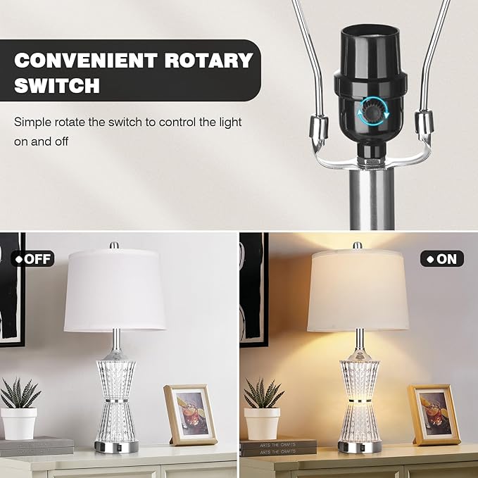 26" Modern Table Lamps, Set of 2 Table Lamp Night Light with 2 USB Charging Ports & AC Outlet, Bedside Nightstand Lamp White Shade for Living Room Bedroom Home Decor Silver(LED Bulbs Included)