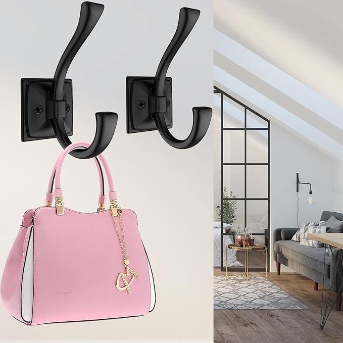 2 Pack Antique Black Coat Robe Hooks for Wall Hanging Hat, Key, Bag, Robe, Towel, Mudroom Hook Entrance Bathroom Door Decorative Heavy Duty Hats Hanger