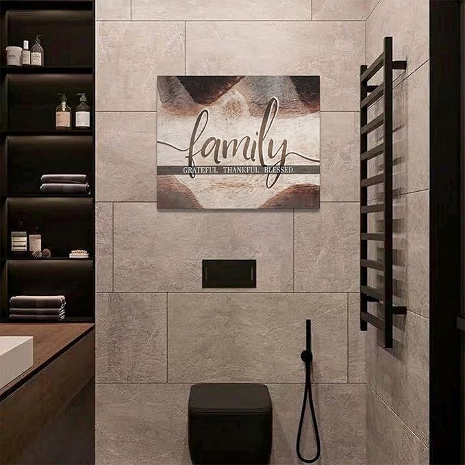 Large Family Wall Art Family Word Sign Pictures Wall Decor Home Quotes Grateful Thankful Blessed Canvas Painting Print Decor Artwork Framed for Living Room Bathroom Master Bedroom Dining Room 20"x16"