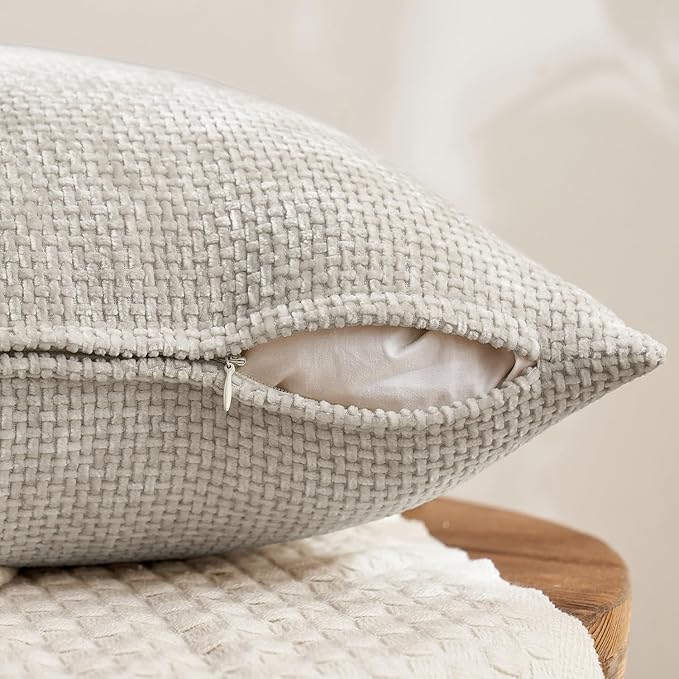 MIULEE Pack of 4 Couch Throw Pillow Covers 20x20 Inch Neutral Cream/Grey Soft Decorative Chenille Pillow Covers Farmhouse Accent Cushion Covers for Boho Home Decor Sofa Bedroom Living Room