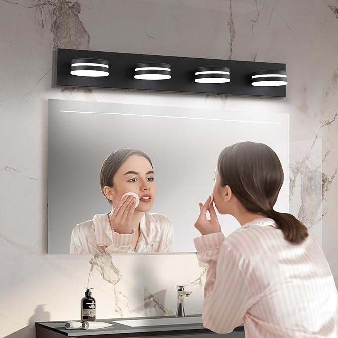 4-Light Bathroom Vanity Light, Matte Black Bathroom Light Fixtures Over Mirror,LED Vanity Lights with 360°Rotating Lamp Head(32in)