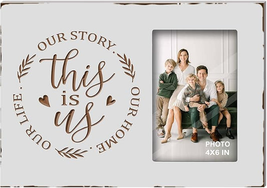 Buecasa White Rustic Engraved This Is Us Picture Frames 4x6 Inches Tabletop - Carving Housewarming Wedding Couples Romantic Gifts - Farmhouse Family Love Quotes New Home Decor