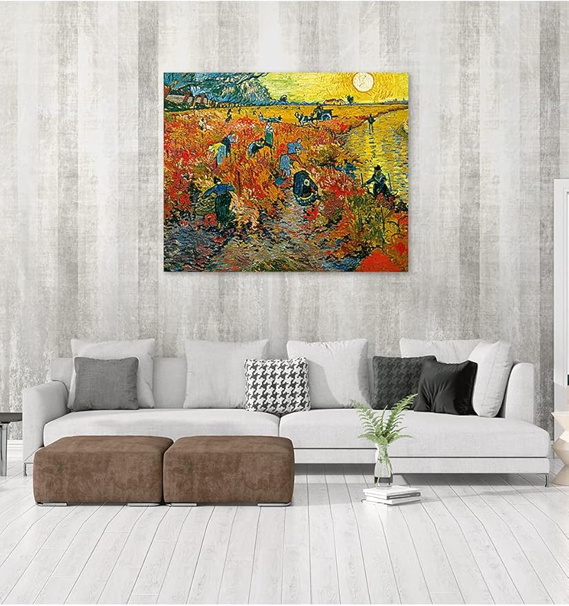 DECORARTS - The Red Vineyards, Vincent Van Gogh Art Reproduction. Giclee Print on Canvas. Wall Art for Home. 40x32