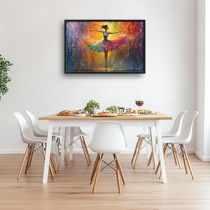 Olivine Large Wall Art, Ballerina Pictures Wall Decor, Colorful Ballet Canvas Prints, Dance Girl Painting, Framed Artwork for Bathroom Girl's Bedroom Living Room Office Home Decoration 36"x24"