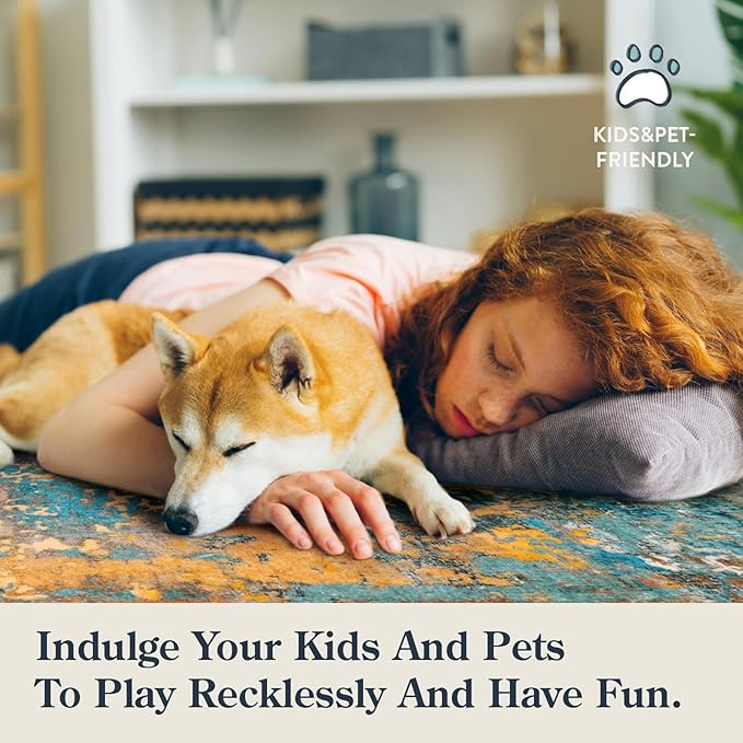 Lahome Modern Abstract Living Room Rug, Washable 8x10 Area Rugs for Bedroom Stain Resistant Non Slip, Large Colorful Soft Indoor Carpet for Dining Room Table Home Office Decor