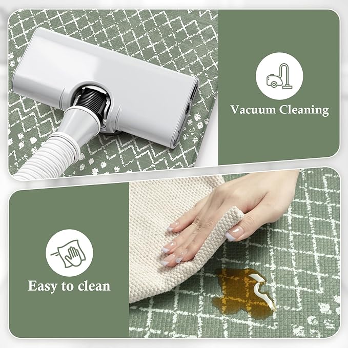 KIMODE Anti Fatigue Kitchen Mats for Floor, Boho Kitchen Rugs Sets of 2, Cushioned Kitchen Floor Mats, Comfort Standing Mat for Sink Laundry Office Desk Green 17"x59"+17"x29"