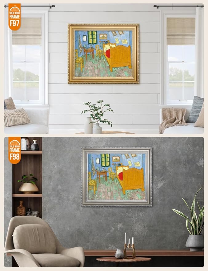 DECORARTS - Bedroom in Arles (Third version) - Vincent Van Gogh Giclee Prints w/Antique Brown Frame for Wall Decor. Picture Size: 20x16, Total Size w/Frame: 23x19