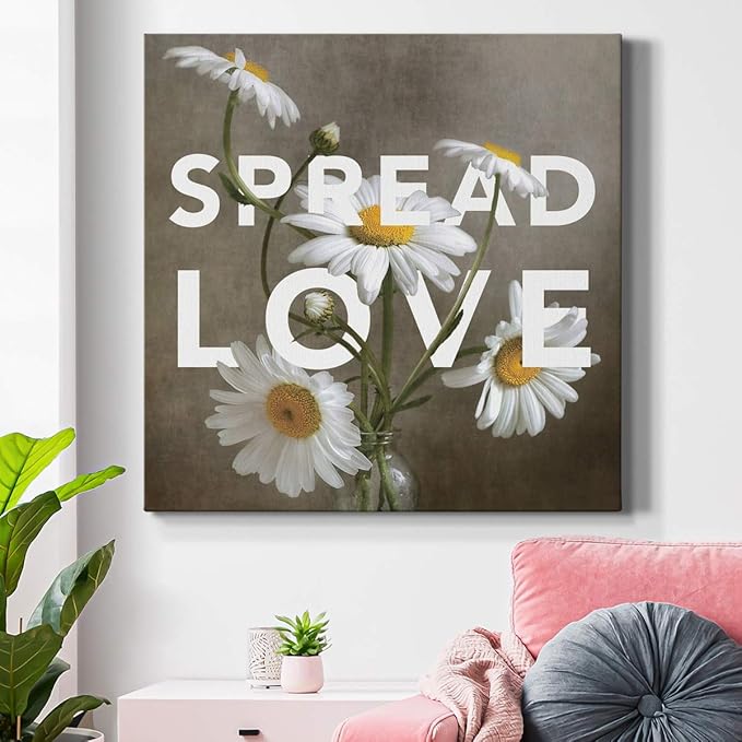 Square Premium Gallery Wrapped Canvas Flower Multicolor Wall Art Abstract Floral Romance Modern Pictures Print for Home Office, Ready to Hang