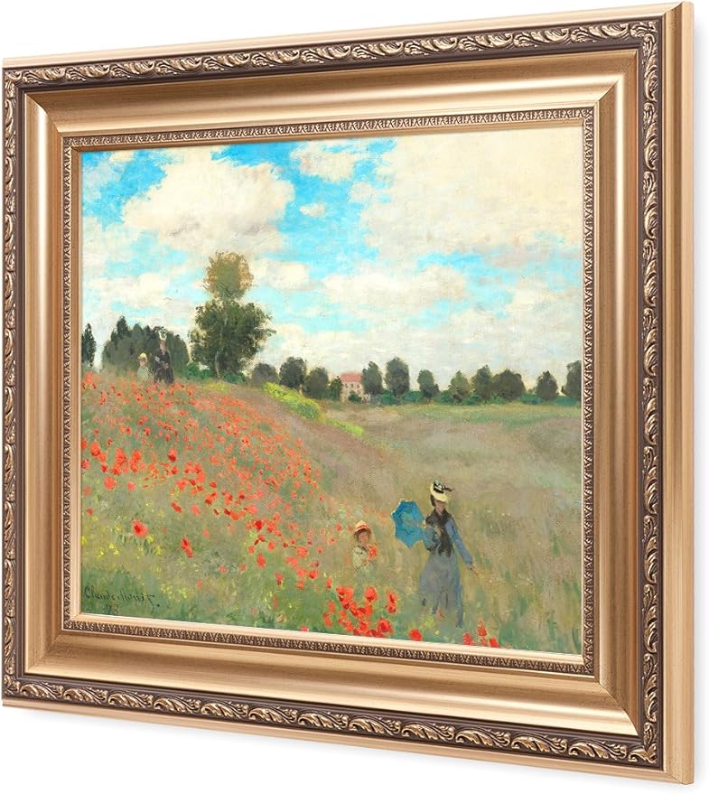 DECORARTS - Poppies at Argenteuil, 1873, Claude Monet Art Reproduction. Giclee Print& Museum Quality Framed Art for Wall Decor.Framed size: 26x22''