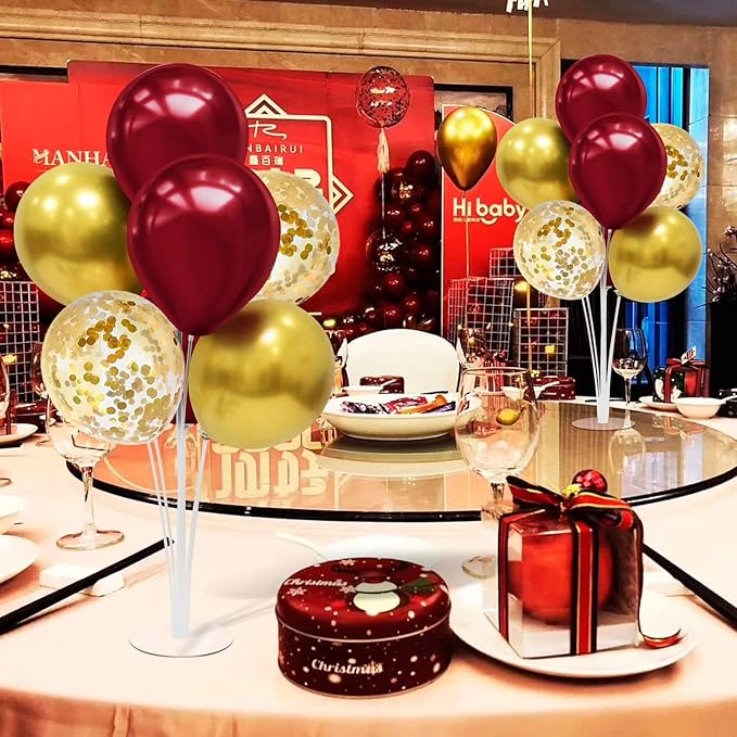 Red and Gold Balloon Stand Centerpiece Table Decorations for 49ers Party Birthday Graduation Wedding Mother's Day Anniversary Christmas New Year's Eve Party Decorations(Red gold set4)