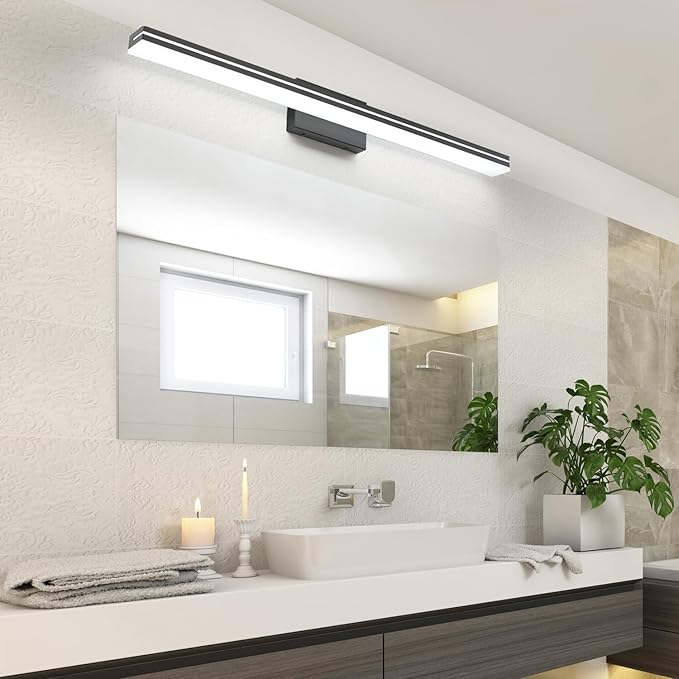 SineRise 40-Inch LED Modern Bathroom Vanity Light Bar, Matte Black Modern Acrylic Bathroom Wall Lighting Fixtures Over Mirror (Cool White 6000K)
