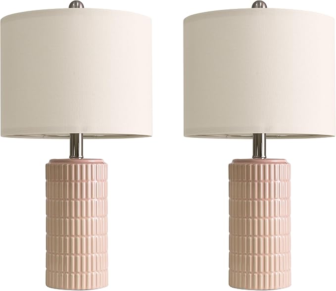 PoKat 20.75" Pink Ceramic Table Lamps Set of 2, Small Modern Bedroom Lamps for Girls Room, Bedside Lamps for Night Stands, Cute Lamps for Living Room Decor, Nightstands Desk Lamp, Light Pink