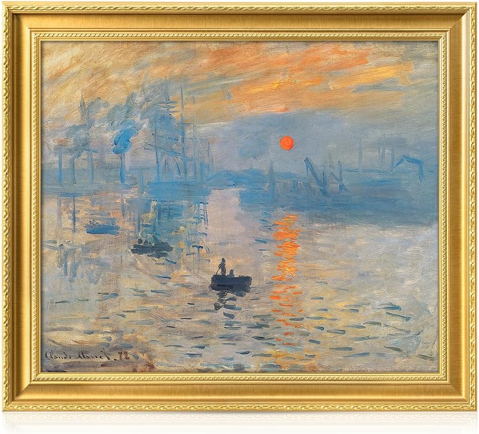 DECORARTS - Claude Monet Impression Sunrise Giclee Print with Gold Solid Wood Frame, Impressionist Large Framed Wall Art, Ready to Hang, Framed Size28.75x24.75, Made in USA