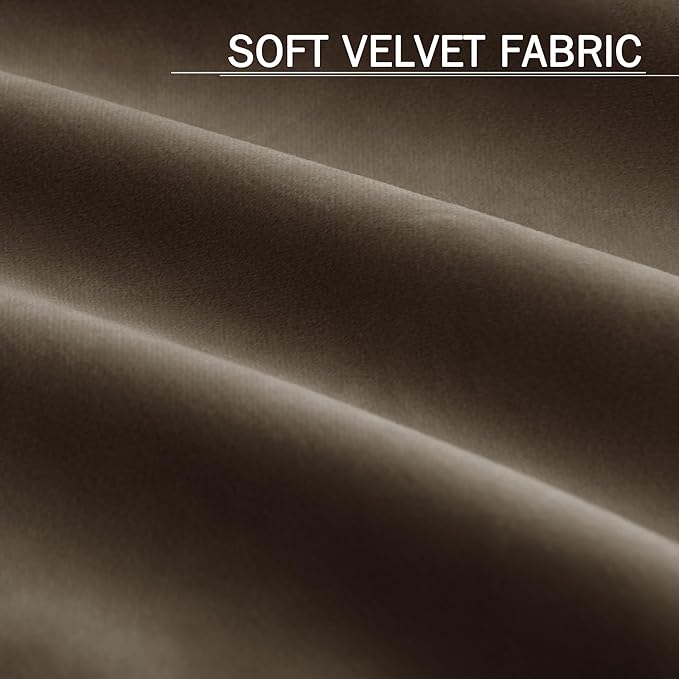 StangH Taupe Curtains 108 inches Long Thick Velvet Total Blackout Noise Reducing Sliding Door Panels Back Tab Hook Belt Heavy Drapes for Bedroom Living Room, W52 x L108, 2 Panels