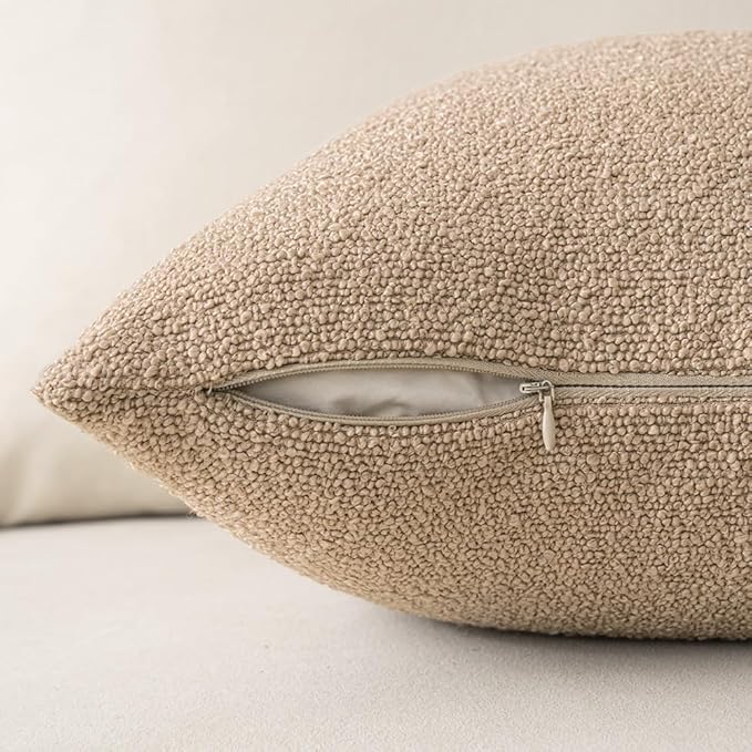 MIULEE 18x18 Inch Decorative Pillow Covers for Couch Bed Set of 2 Textured Boucle Neutral Throw Pillows Khaki Accent Solid Cushion Pillowcase Cozy Soft Sofa Livingroom Home Decor