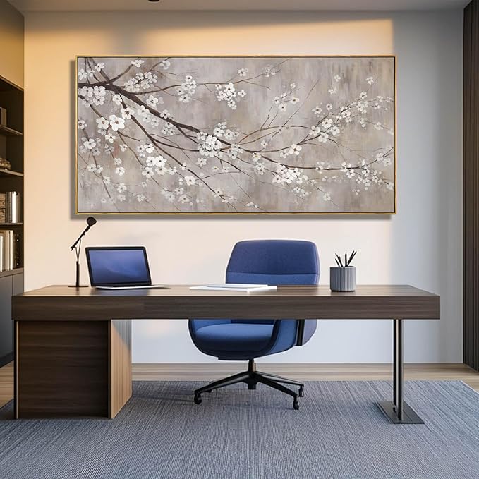 XIANSHOU Plum blossom Wall Decor White Flowers Painting on Canvas Nature Wall Art for Bedroom 24"x 48" Wall Decorations for Living Room Office