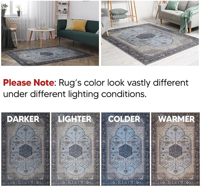 Keen Home Design 3x5 Rug - Machine Washable Entry Rug with Non-Slip Backing, Ideal for Enteryway, Kitchen, Bathroom, Laundry Room - Vintage, Easy Clean, Durable, Low Pile Rug - (3' x 5')