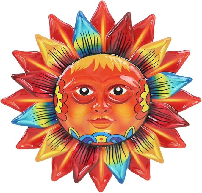 dreamskip Sun Flower Wall Decor, 12 inches Hanging Metal Wall Art, Sun Face Outdoor Wall Sculptures & Statues for Garden Fence Patio Yard Living Room Bedroom Decorations Yellow