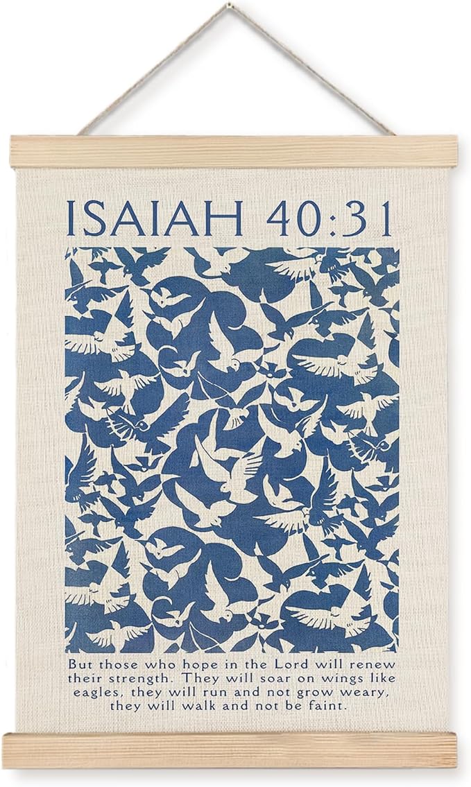 Supwhd Isaiah 40:31 Eagles Christian Wall Art with Wooden Poster Hanger, God is Good Bible Verses Posters Wall Art Decor, Christian Wall Decor for Home Room, 12x16